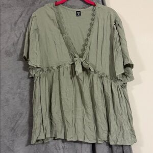 SHEIN Olive Green Blouse with Tie Front